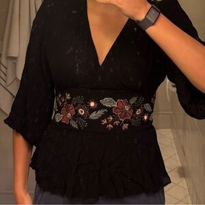 Nordstrom Black and Red Embellished Peplum Blouse